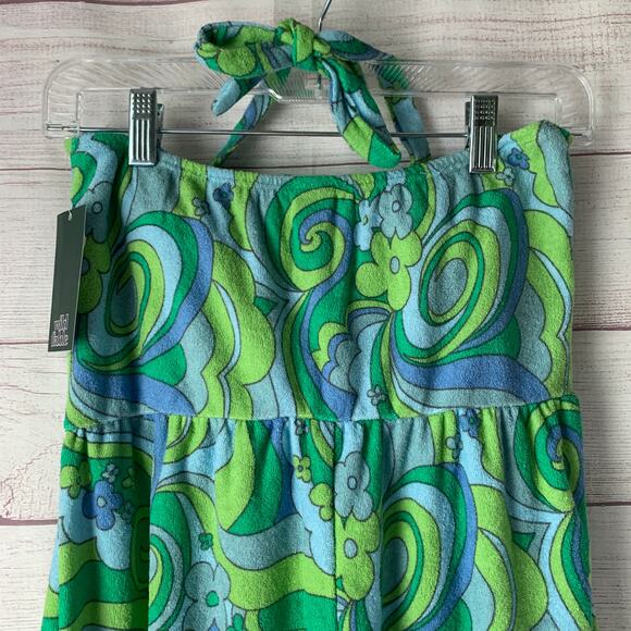 Wild Fable Terry Cloth Romper Floral Short Outfit Bow Front Keyhole Halter Tie S - Picture 5 of 15